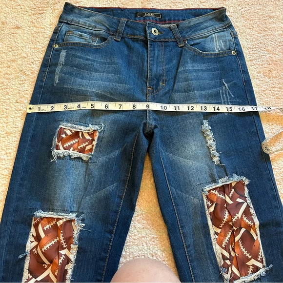 Lucky and Blessed Denim Jeans With Football Patches Size 6 Super Bowl Game Day - Picture 7 of 14
